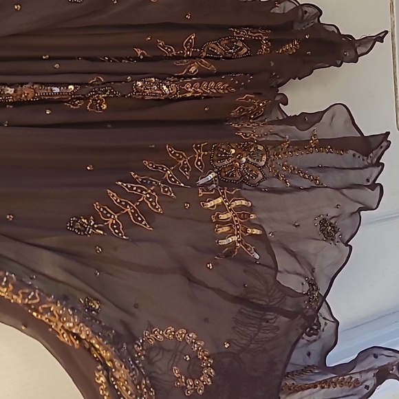 EUC VTG Marina 100% Silk Beaded and Sequined Chocolate Bown Lined Dress - Picture 6 of 17